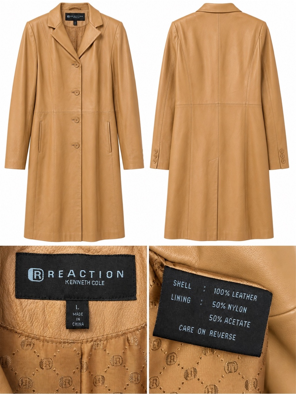 Kenneth Cole Reaction Camel/Tan Leather Button-Front Coat